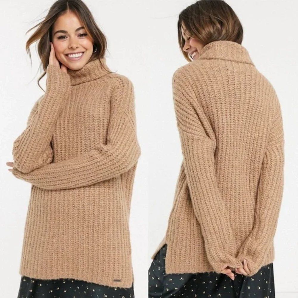 Abercrombie Turtleneck Chunky Knit Pullover Sweater Brown Tan Women's Size XS